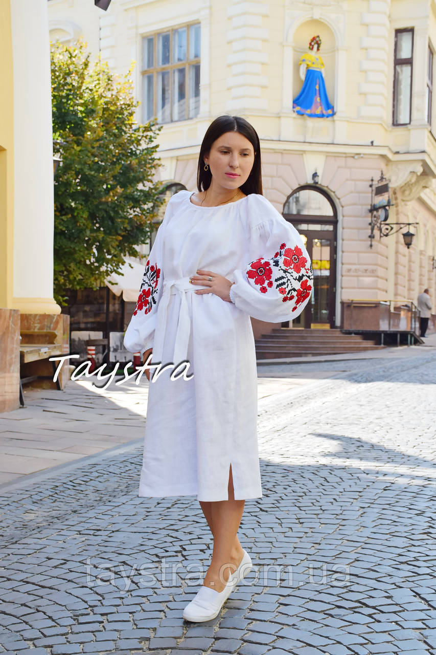 Сукня вишиванка льон, вишийте плаття вишиванка, туніка біла, плаття вишите льон