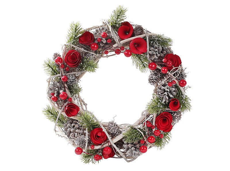Вінок "Троянди" з декором з шишок і ягід, фото 1