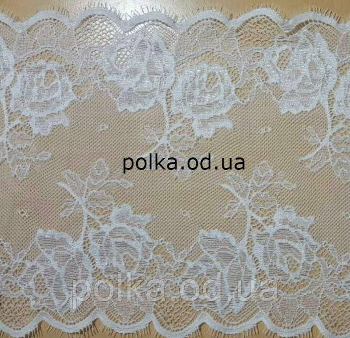 Стрейчевое мереживо з віями "парочка", ширина 19,5 см, колір айворі (Італія)