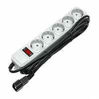 Мережевий фільтр Gembird 3 м,5 розеток із вимикачем, UPS-вилка, сірий.