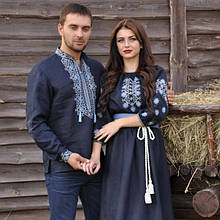 Витончений комплект - чоловіча вишита сорочка з виразною вишивкою і вишите жіноче плаття в підлогу