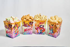 Коробочки для попкорну (12 см висота, 5шт/уп.) герої мультфільмів - День Народження, Феї Вінкс,