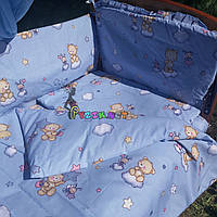 Постільний набір в дитяче ліжечко (8 предметів) Premium "Ведмедики на хмарі" блакитний