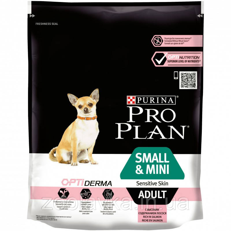Сухий корм Purina Pro Plan для дорослих собак дрібних порід із чутливою шкірою, лосось із рисом 3 кг, фото 1