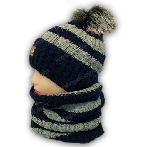 ОПТ Комплект - шапка с помпоном и шарф (хомут) для мальчика, р. 52-54 (5шт/набор) - фото 3 - id-p758417636