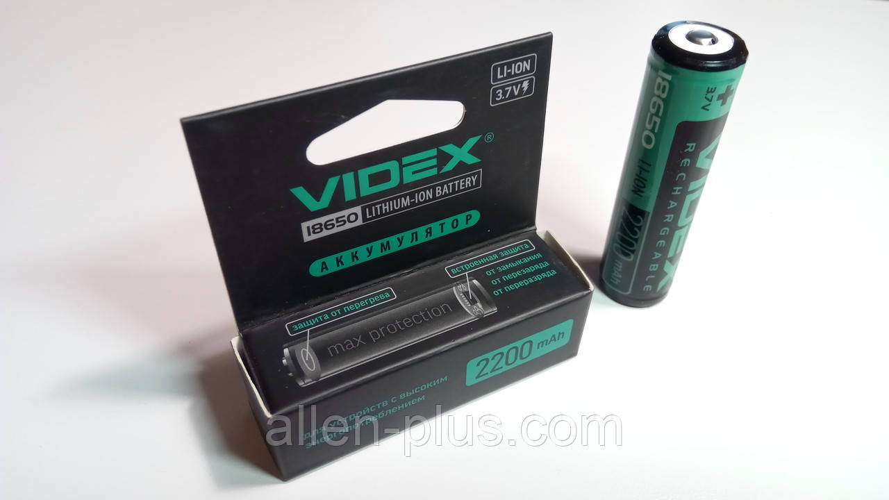 Акумулятор Videx Li-Ion 18650-P (з захистом) 2200 mAh (ток 6 А)