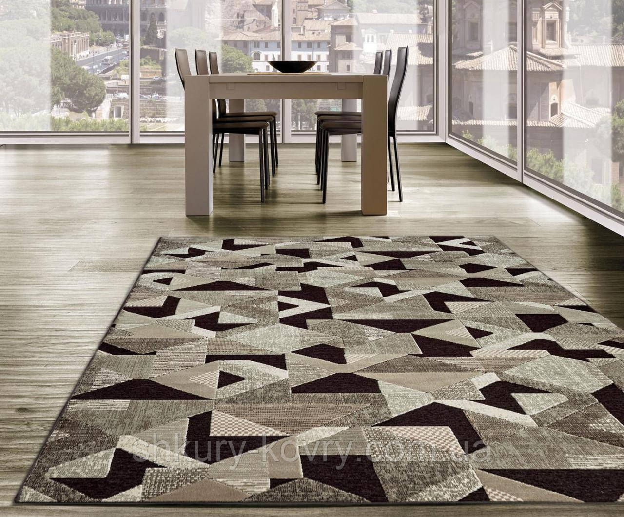 Шикарней найширший сучасний абстрактний килим у коричнево сірих відтінках тонкий шовковистий бельгійський