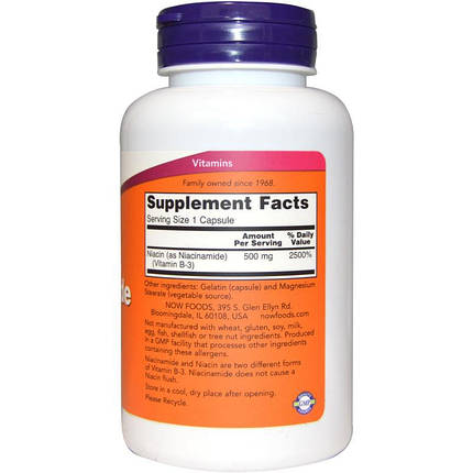 Вітамін NOW Foods Niacin 500 mg 100 Caps (B-3), фото 3