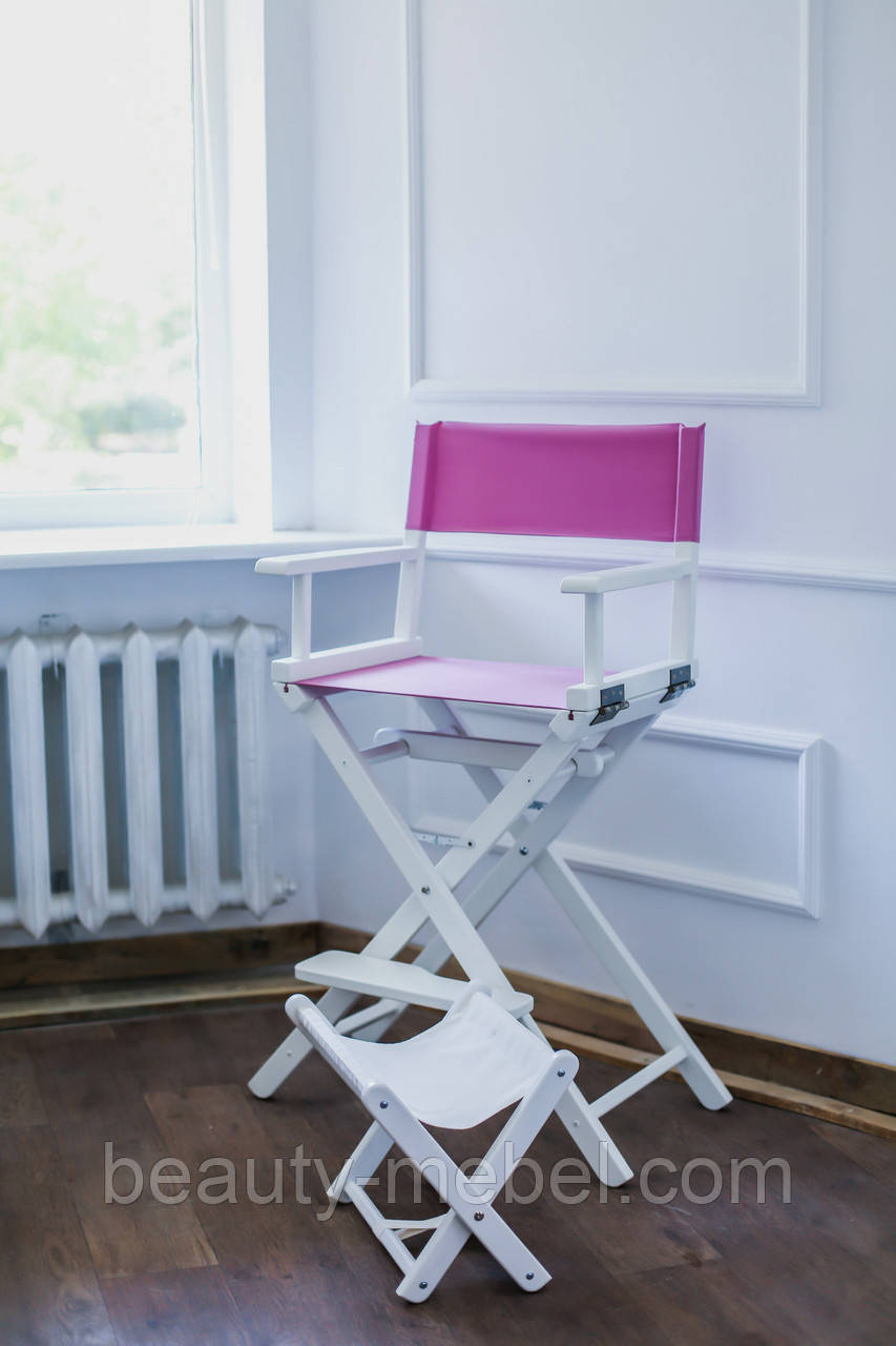Стул для визажиста, складной, деревянный, стул режиссера, стул для фото сессии, розово-белый - фото 3 - id-p756809143