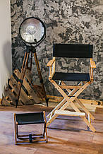Стілець для візажиста, складаний, дерев'яний, стілець режисера, чорний з натуральним кольором дерева
