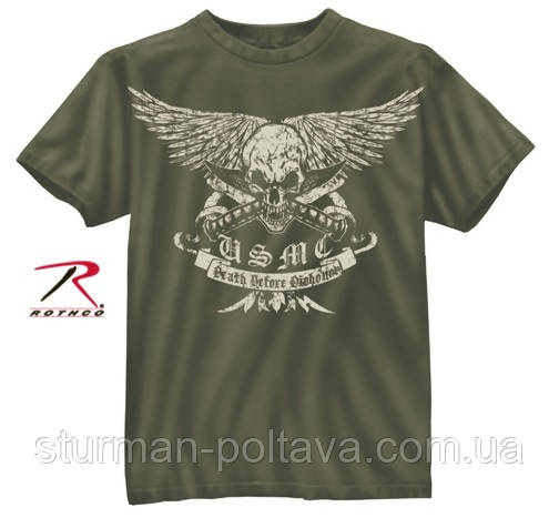 Футболка олива з малюнком BLACK INK USMC DEATH BEFORE DISHONOR ROTHCO