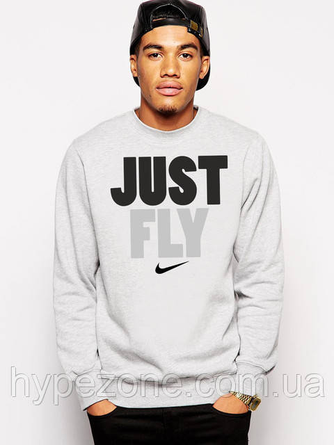 Світшот Сірий чоловічий з принтом Найк Just Fly Nike ( Найк ) | Кофта