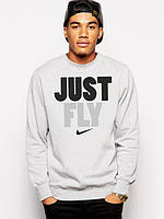 Світшот Сірий чоловічий з принтом Найк Just Fly Nike ( Найк ) | Кофта
