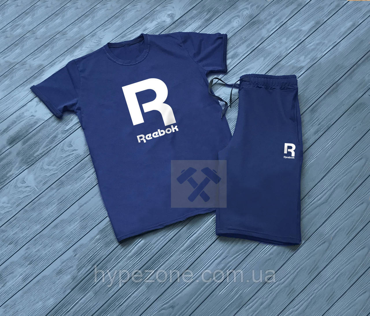 Чоловічий комплект футболка + шорти Reebok синього кольору, фото 1