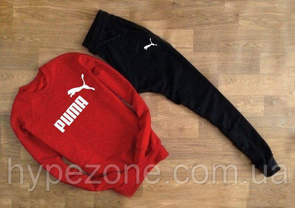 Чоловічий спортивний костюм Puma червоний світшот позначка+ім'я