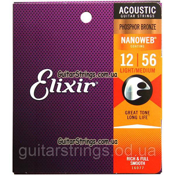 Струни Elixir 16077 Nanoweb Phosphor Bronze Light-Medium 12-56