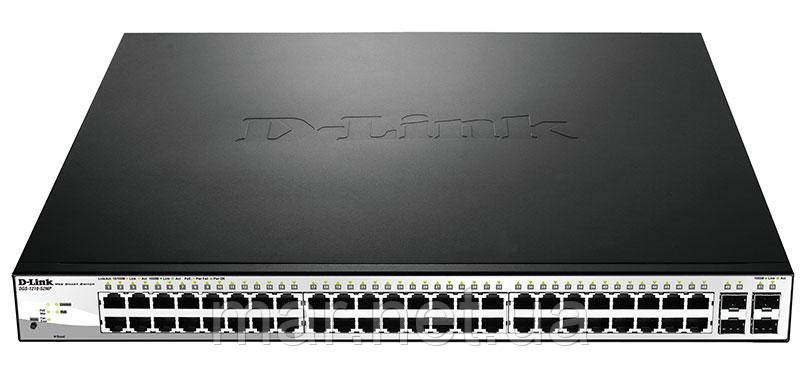 Комутатор D-Link DGS-1210-52MP 48x1GE PoE, 4xSFP Smart