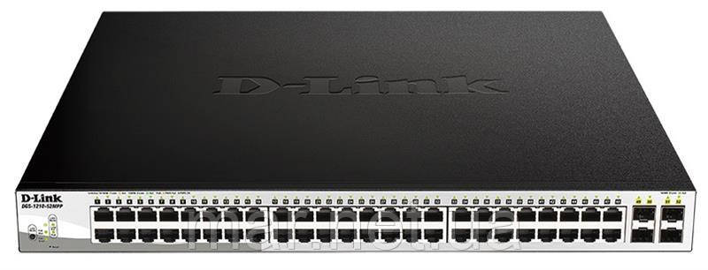 Комутатор D-Link DGS-1210-52MPP 48x1GE PoE, 4x1G SFP, 802.3 af/802.3 at(740Вт), WebSmart