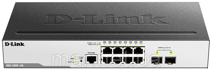 Комутатор D-Link DGS-3000-10L 8x1GE, 2xSFP 1G L2