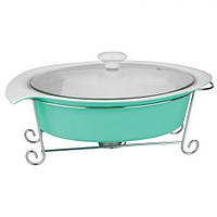 Каструля порцеляновий марміт 1,4 л бірюзового кольору зі скляною кришкою. Krauff 21-258-004