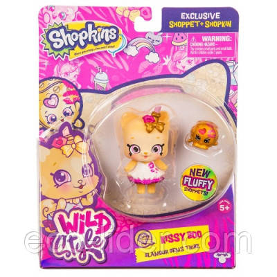 Фігурка SHOPKINS SHOPPETS S9 серії "Wild style" – ГЛАМУРНА КИЦЯ (ексклюзивний шопкинс, підставка
