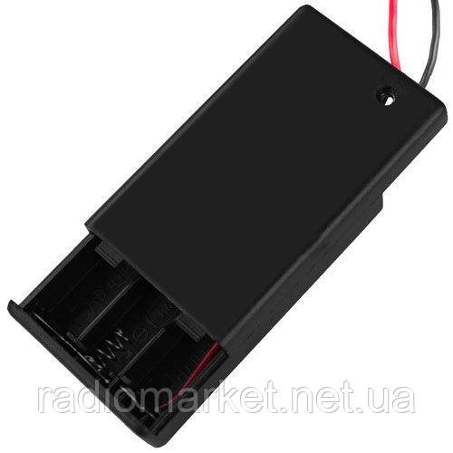 Корпус батарейок x3 "ААА" з кришкою і перекл. ON-OFF, 62x36х14мм, фото 1