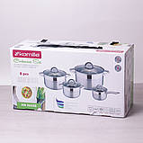 Набір посуду Kamille з неіржавкої сталі 8 предметів для індукції та газу (2.1 л, 2.9 л, 3.9 л, 6.5 л) KM-5632S, фото 4
