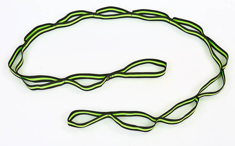 Стрічка для розтяжки Record Sport Stretch Strap F040 12 петель чорний-зелений, фото 1