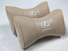 Подушка на підголовник логотип Lexus бежевий колір перфорація