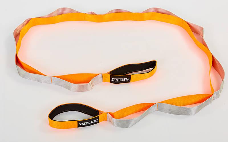 Стрічка для розтяжки Record Stretch Strap 6666 10 петель жовтогарячий-сірий, фото 1