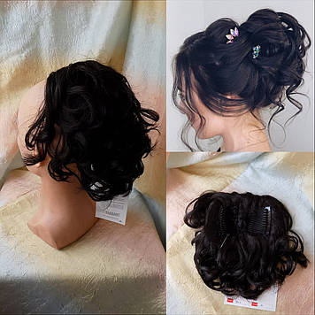 Шиньон накладка на гребінцях подовжена чорна кава 902А-2