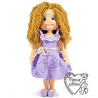 Кукла вязанная крючком в фиолетовом платье, большая 30 см