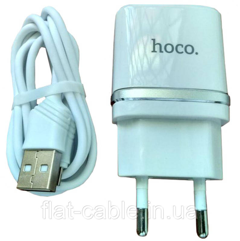 Мережевий зарядний пристрій USB Hoco C12 Smart 2USB (2.4 A) + micro Білий