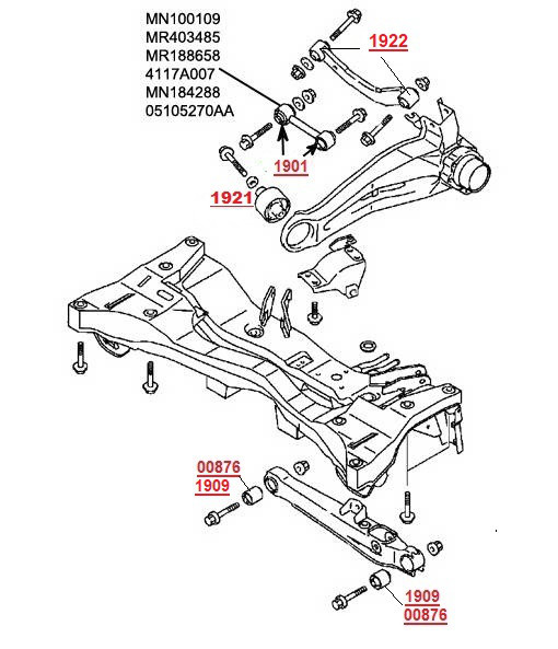 Сайлентблок поперечного нижнего большого рычага задней подвески внутренний/наружн. Mitsubishi Lancer(12*35*50) - фото 2 - id-p264141797