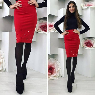 Спідниця олівець із намистинами