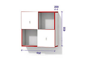 Система 1 модуль 1 із дверима ДСП Біла Аляска+Червоний 632*200*632 мм (Luxe Studio TM)