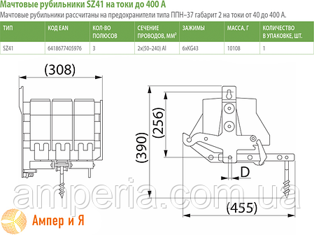 Рубільник масковий SZ41 Al 2x (50-240) ENSTO, фото 2