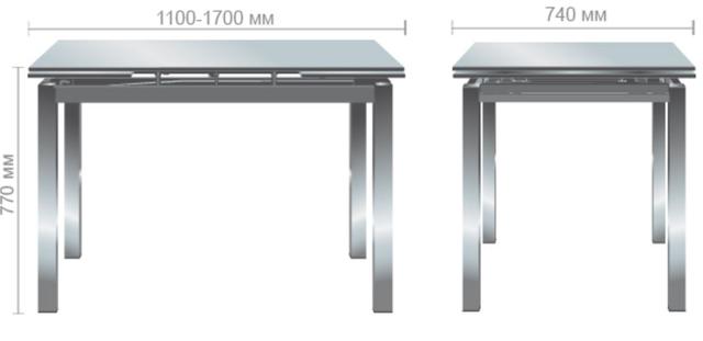 Стол обеденный раскладной Глория B179-34-2 хром/стекло платина (размеры)