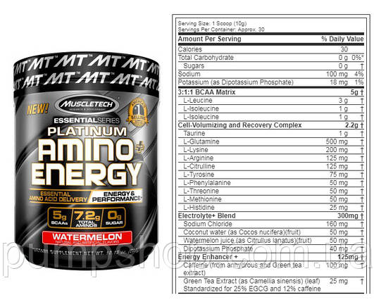 Амінокислоти MuscleTech Platinum Amino + Energy 288 г (30 порц.), фото 3