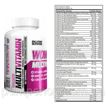 Вітаміни для жінок Evlution Nutrition women's MultiVitamin 120 таб.(краще Opti-Women), фото 3