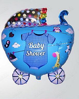 Фольгована куля для новонародженого Коляска блакитна, 68 см