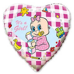 ФМ008 FLEXMETAL-ФМ Серце 18" It's a Girl - дівчинка з соскою на рожевому