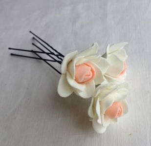 Шпильки для волосся ручної роботи "Трояндочки Білий Персик"
