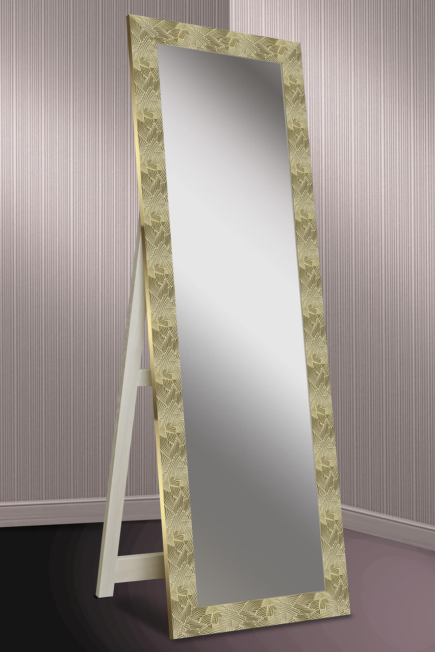 Зеркало напольное в раме Factura с деревянной подставкой Gold pattern 60х174 золото - фото 3 - id-p761124457