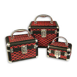 Скриньки для рукоділля чорно-червоний ромб 3 шт S8139