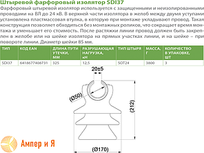 Ізолятор штировий порцеляновий (з втулкою для розкачування) SDI37 ENSTO, фото 3