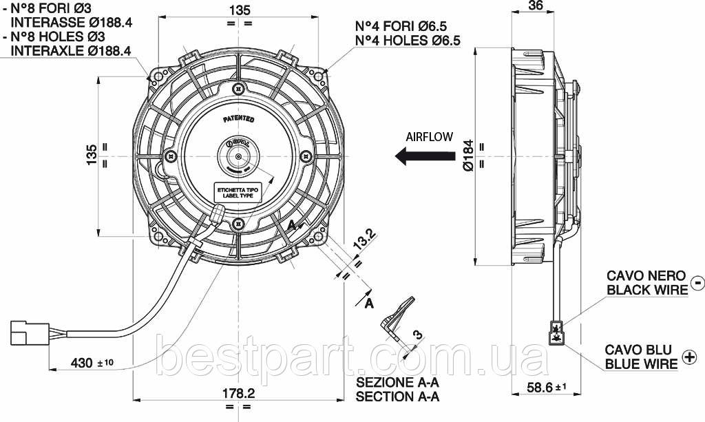 Вентилятор Spal 12V, толкающий, VA22-AP11/C-64S - фото 4 - id-p761357099