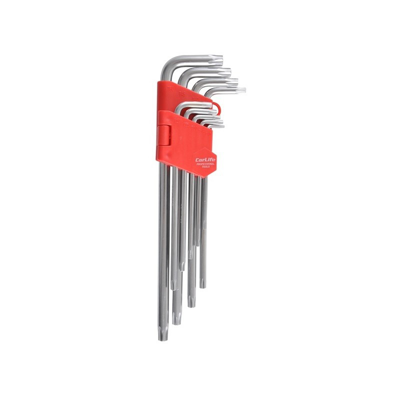 Набір Г-подібних ключів TORX CarLife довгі з отвором 9 шт. (WR2113)