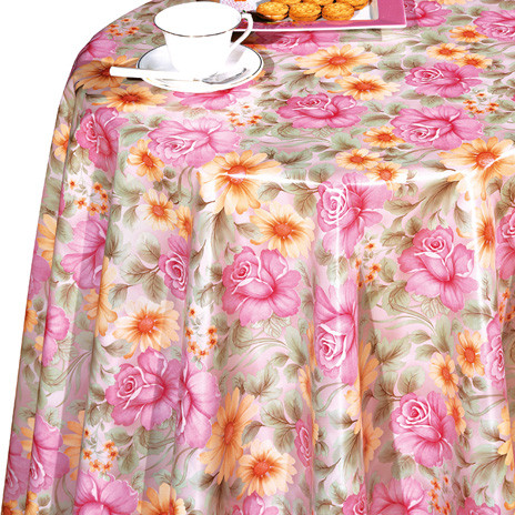 Рожева скатертина в  з квітами Декорама
