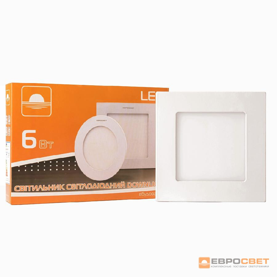Світильник точковий врізний ЕВРОСВЕТ 6Вт квадрат LED-S-120-6 4200- 6400К
